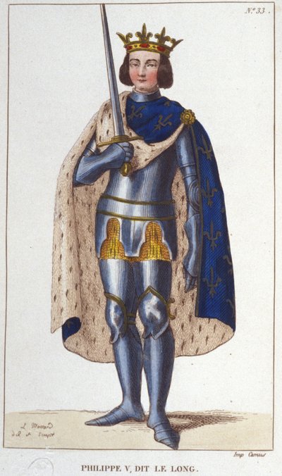 Portret van Filips V de Lange (1294 - 1322), koning van Frankrijk gravure uit 1830 door Unknown artist