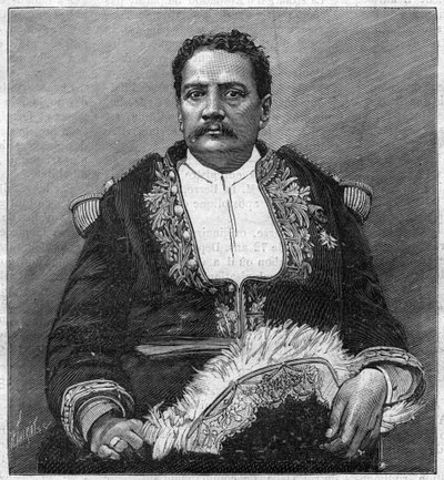 Portret van Pomare V (1839 - 1891) de laatste monarch van Tahiti - gravure door Unknown artist