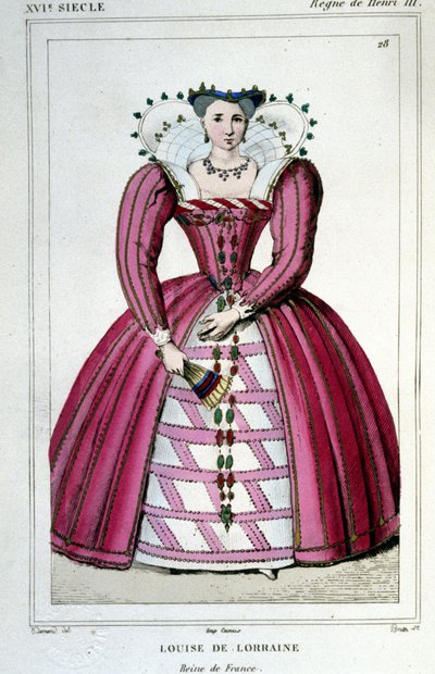 Portret van Koningin Louise van Lotharingen (1553 - 1601), vrouw van Hendrik III. Gravure uit 1830 door Unknown artist
