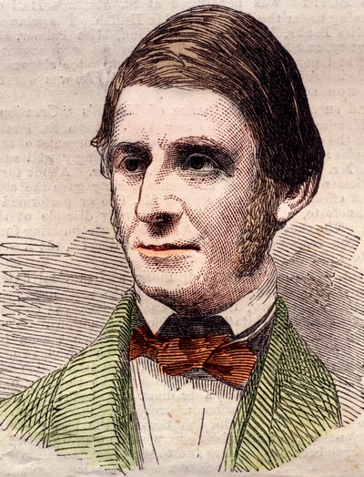 Portret van Ralph Waldo Emerson (1803-1882), essayist, filosoof, Amerikaanse dichter. Gravure in 