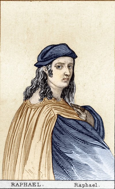 Portret van Raphael (Raffaello Sanzio 1483 - 1520), Italiaanse schilder. Gravure 19e eeuw. door Unknown artist