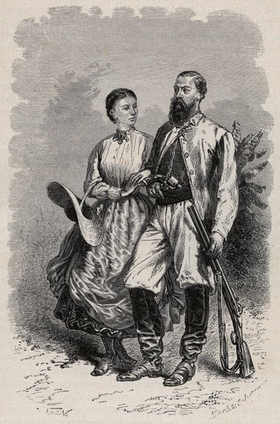 Portret van SAMUEL WHITE BAKER (1821-1893) Engelse ontdekkingsreiziger en Lady Florence Baker (1841-1916) door Unknown artist