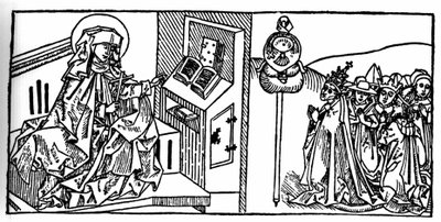 Portret van Sint Brigitte van Zweden (1103 - 1373). Gravure uit “Leben der Heiligen - sommerteil” (Het boek van de heilige) door Jacobus (James) van Voragine (1228-1298). Lübeck 1488 door Unknown artist