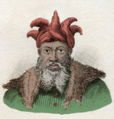 Portret van Saladin (1138-1193) (Salah al Din Yusuf al-Ayyubi), militaire commandant tegen de kruistochten in Egypte. Gravure uit de 19e eeuw door Unknown artist