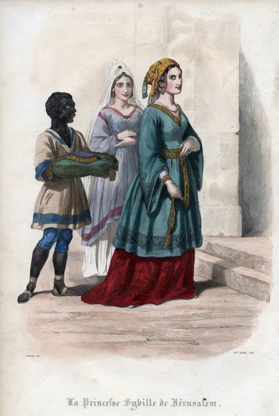 Portret van Sibylla van Jeruzalem (Jeruzalem Sibylle) (ca. 1160-1190), prinses en vervolgens koningin van Jeruzalem. Gravure uit 1842 in "Histoire des popes" door Maurice Lachatre. Privécollectie. door Unknown artist