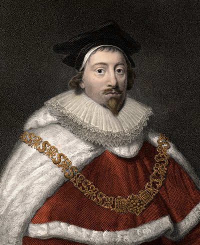 Portret van Sir Edward Coke (1552-1634), Engelse jurist - Kleurgravure van de 19e eeuw door Unknown artist