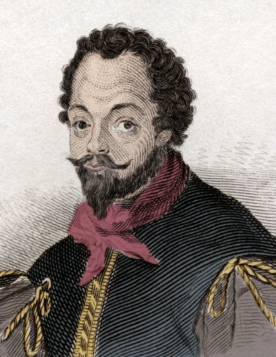 Portret van Sir Francis Drake (1540-1596), Engelse kaper en navigator. Gravure uit de 19e eeuw door Unknown artist