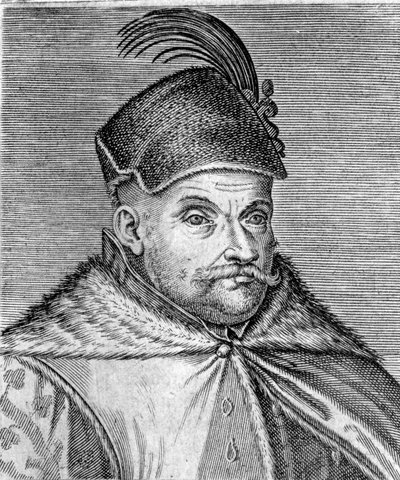 Portret van Stefanus I Bathory (1533-1586), prins van Transsylvanië en koning van Polen. Gravure uit de 16e eeuw door Unknown artist