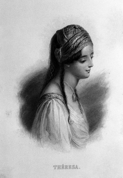 Portret van Teresa Gamba in Guiccioli (19e eeuw) verliefd op de dichter George Gordon Byron. Gravure uit de 19e eeuw door Unknown artist