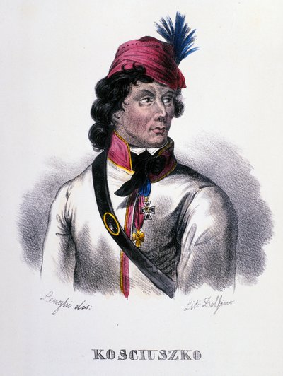 Portret van Thaddeus (Tadeusz) Kosciuszko (Kosciusko) Poolse soldaat (1746-1817). Gravure uit de 19e eeuw door Unknown artist