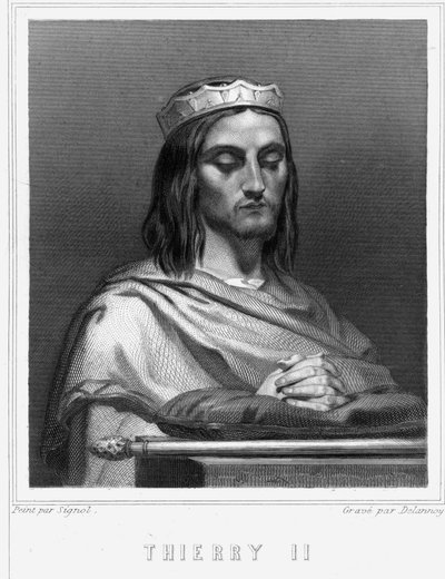 Portret van Thierry II (? - 613), Koning van Bourgondië en Austrasië - in 