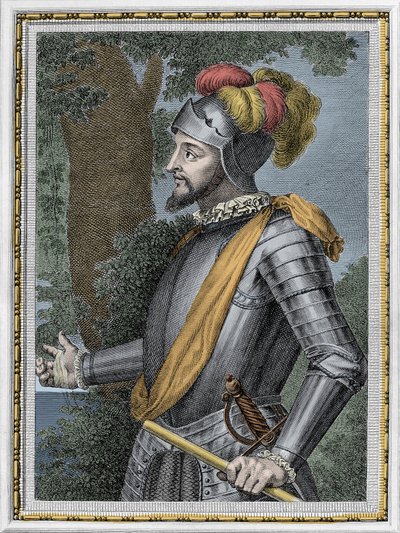 Portret van Vasco Nunez de Balboa, Spaanse conquistador (1475-1517) - Gravure 19e eeuw door Unknown artist