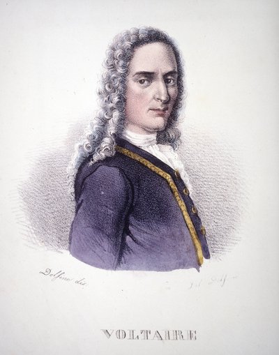 Portret van Voltaire. 19e-eeuwse gravure. door Unknown artist