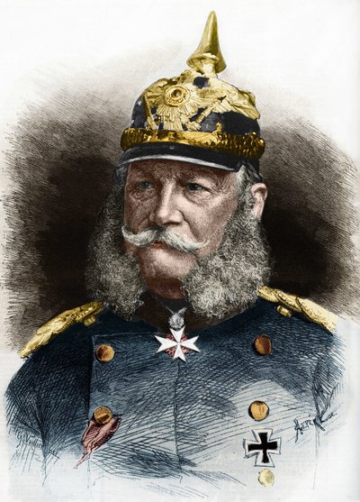 Portret van Willem I (1797-1888), koning van Pruisen en keizer van Duitsland. Gravure uit het einde van de 19e eeuw door Unknown artist