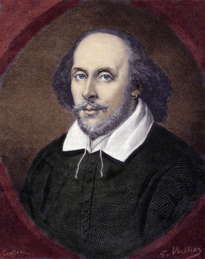 Portret van William Shakespeare (1564-1616), Engelse toneelschrijver. door Unknown artist