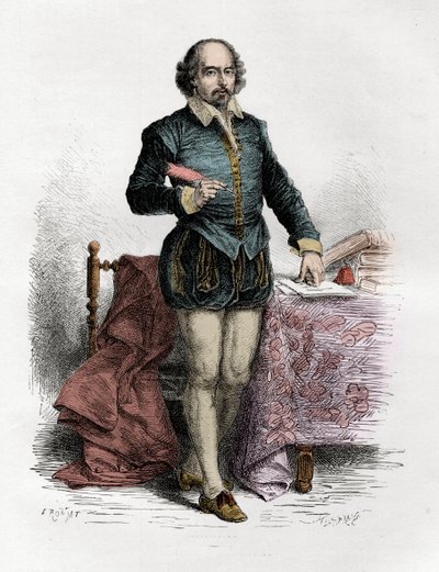 Portret van William Shakespeare (1564-1616), Engelse schrijver - Gravure in 