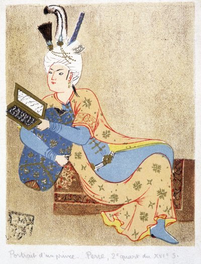 Portret van een Perzische prins die leest door Unknown artist