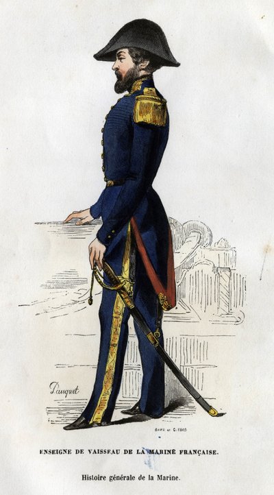 Portret van een scheepsvaandel van de Franse marine. In 