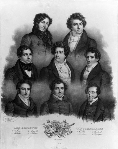Portret van verschillende operazangers: Giovanni Battista Rubini, Luigi Lablache, Domenico Donzelli, Adolphe Nourrit, Choblet, Nicolas Prosper Levasseur, Louis Antoine Ponchard door Unknown artist
