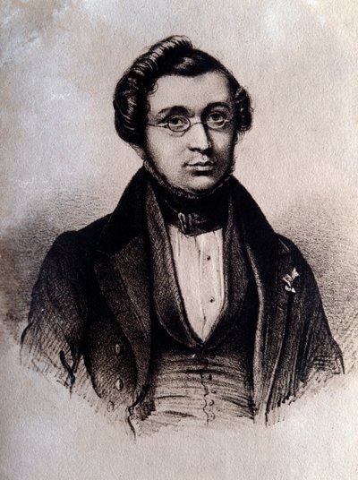 Portret van de Engelse componist Adolphe Adam (1803-1856). Gravure. 19e eeuw. Bologna, civico museo bibliografico door Unknown artist