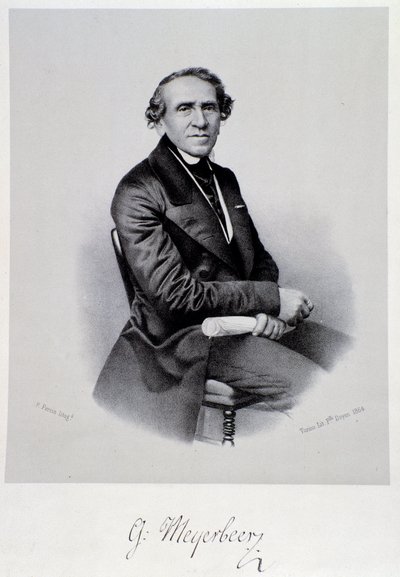 Portret van Duitse operacomponist Giacomo Meyerbeer (1791-1864) Gravure. 19e eeuw. Bologna, civico museo musico door Unknown artist