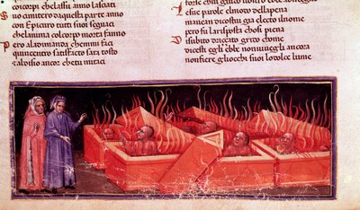 Portret van de Italiaanse dichter Dante Alighieri tussen de ketters (lied X van de Hel, in de Goddelijke Komedie) door Unknown artist