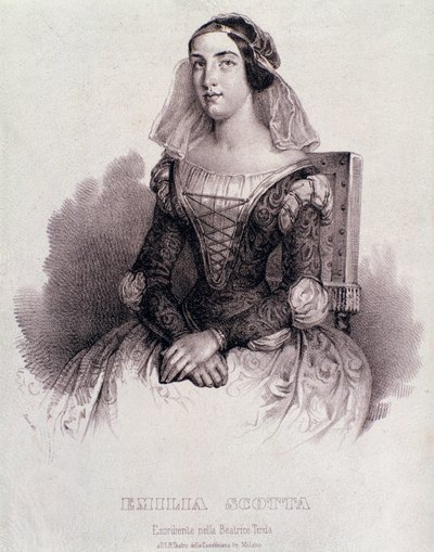 Portret van zangeres Emilia Scotta in de opera Beatrice de Tende door Unknown artist