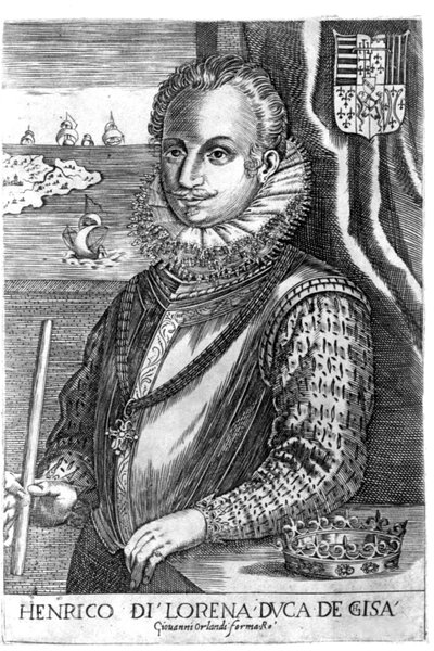 Portret van de hertog van Guise (Hendrik I van Lotharingen, bekend als de Scalafre (1550 - 1588)). Gravure uit de 17e eeuw. door Unknown artist
