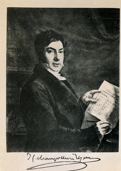 Portret van de Franse egyptoloog Jean Francois (Jean-Francois) Champollion (1790-1832). Gravure uit de 19e eeuw door Unknown artist