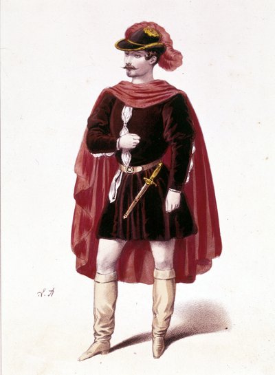 Portret van de Franse tenor Louis Gueymard (1822 - 1880) in de rol van Henri in de eerste akte van 