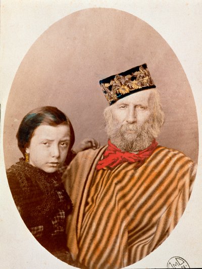 Portret van de Italiaanse patriot en held van het Risorgimento Giuseppe Garibaldi (1807-1882) met zijn dochter Clelia (1867-1959) door Unknown artist