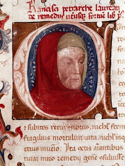 Portret van de Italiaanse dichter Francesco Petrarca (1304-1374) (detail). Pagina uit het manuscript 