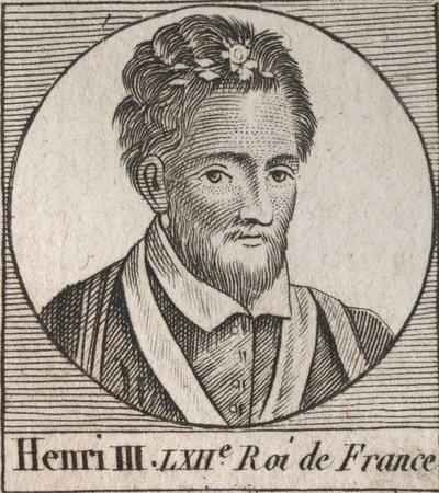 Portret van Hendrik III (1551-1589), koning van Frankrijk - gravure uit 