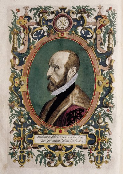 Portret van de cartograaf Abraham Ortelius (kleurgravure) door Unknown artist