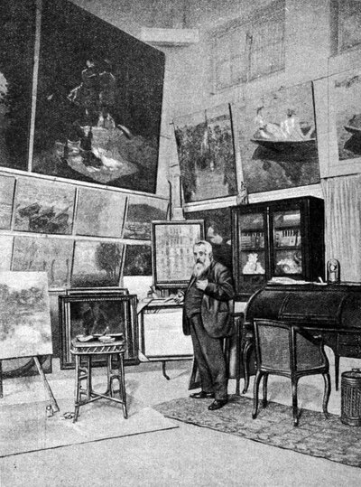 Portret van de schilder Claude Monet (1840 - 1926) in zijn atelier. door Unknown artist