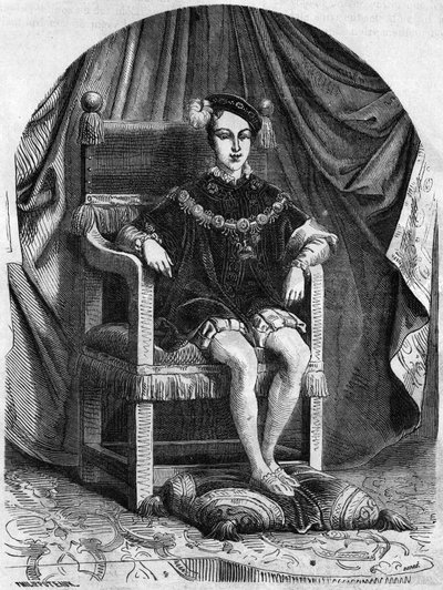 Portret van de jonge koning Edward VI van Engeland en Ierland (1537-1553), gravure uit de 19e eeuw. door Unknown artist