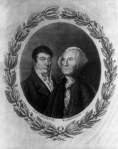 Portretten van Generaal La Fayette en Georges Washington (gravure) door Unknown artist