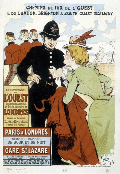 Poster van de Western Railway en Paris-London Railway, door Grun door Unknown artist