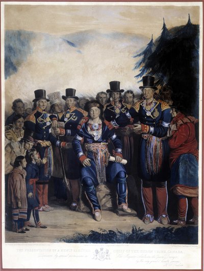 Presentatie van de nieuw gekozen leider van de Huron-indianen van Canada door Unknown artist