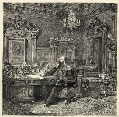 Prins Alexander van Bulgarije (1857-1893), in zijn studeerkamer - Alexander van Battenberg - Portret van Alexander I van Bulgarije of Alexander van Battenberg (1857-1893) in zijn werkkamer - 1886 - door Unknown artist