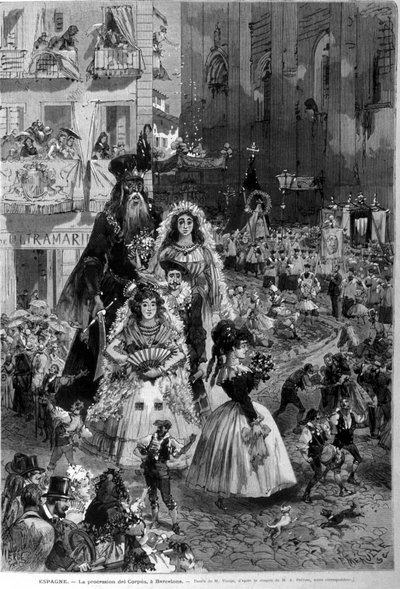 Processie van Corpus Domini naar Barcelona door Unknown artist