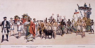 Processie van de oogsters en wagen van Bacchus (Bacco) - in "Officieel album van het wijnmakersfeest" door Unknown artist