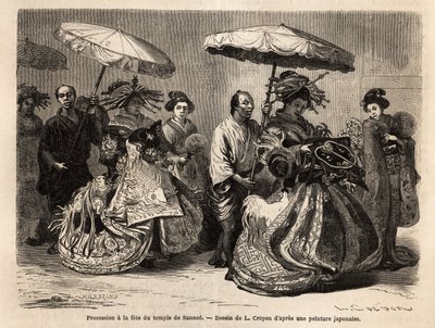Processie naar het Sannoo Tempelfeest, gewijd aan de herinnering aan Zinmou, stichter van het rijk van Groot-Japan, gelegen in Yedo (of Edo, het huidige Tokio), dat plaatsvindt op de 15e dag van de 6e maand van het jaar. De processie is een chaotische weer door Unknown artist