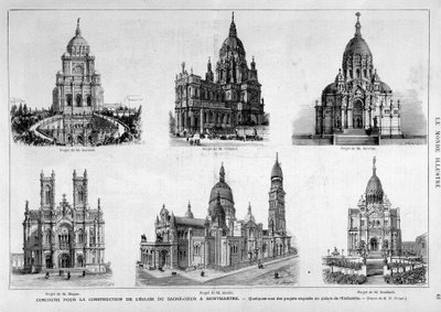 Projecten voor de wedstrijd van de kerk van het Sacre Coeur in Montmartre - in 