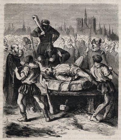 Straf van Francois Ravaillac (1578-1610), moordenaar van koning Hendrik IV (1553-1610) op Place de Greve in Parijs in 1610 - Gravure van 1879 in 
