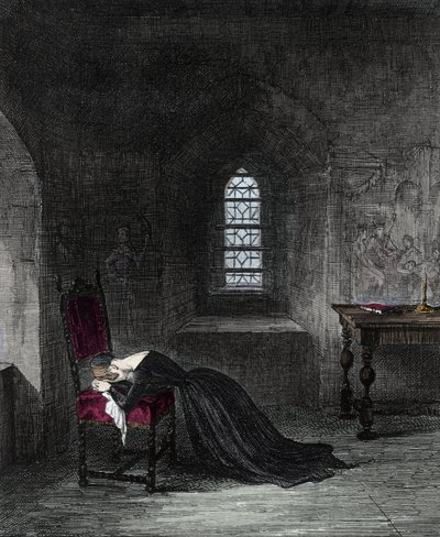Koningin Jeanne Grey is gevangene in de Tower of London. Lady Jane Grey (1537-1554), nicht van koning Hendrik VIII, was 9 dagen koningin van Engeland. Haar nicht Mary (Mary Tudor) claimde de troon en liet haar opsluiten en executeren wegens hoogverraad (gr door Unknown artist