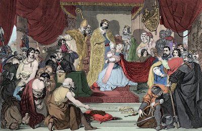 Koningin Philippa pleit bij Edward III voor de levens van de burgers van Calais door Unknown artist