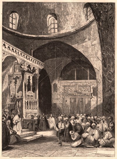 Rabbi en gemeente in een synagoge in Jeruzalem door Unknown