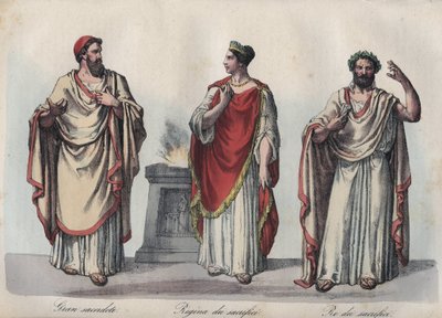Religie in het oude Rome - Romeinse priester - Regina sacrorum - Rex Sacrorum (rex sacrificulus) - gravure uit 