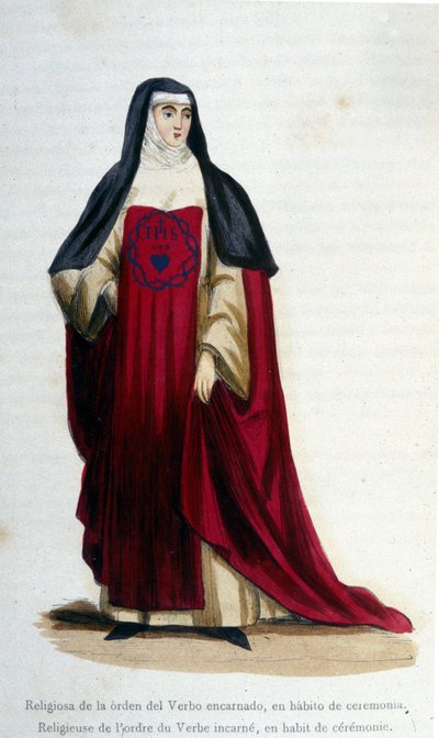 Religieuze van de orde van het geïncarneerde woord in ceremoniële kleding. Gravure uit een album over religieuze orden, Parijs door Unknown artist